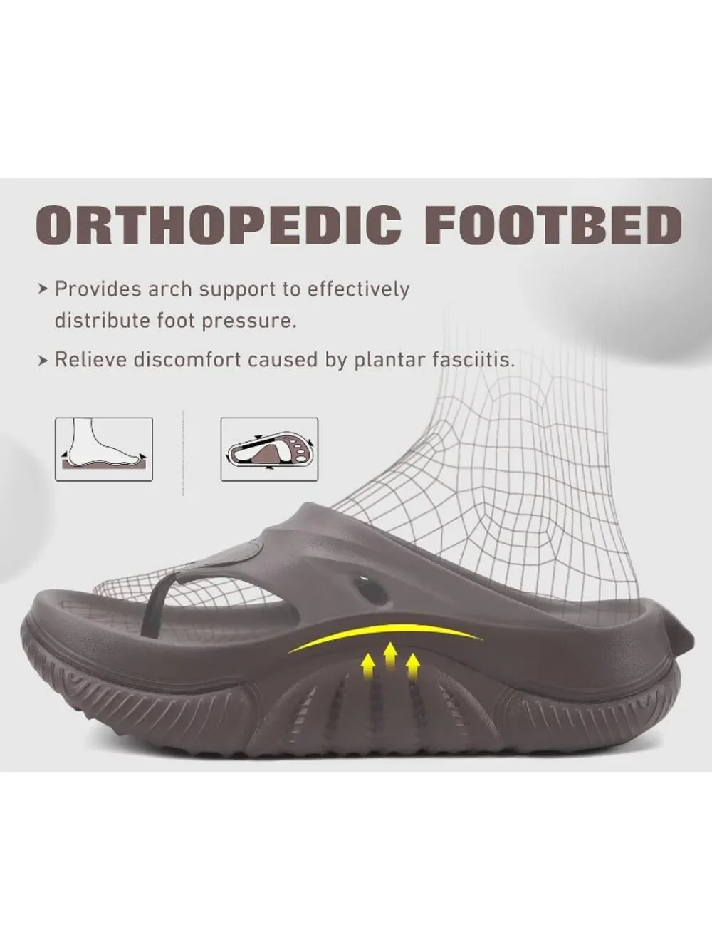 Men's Brown Orthopedic Footbed Flip Flops Fabric Open Toe Casual Sandal Shoes